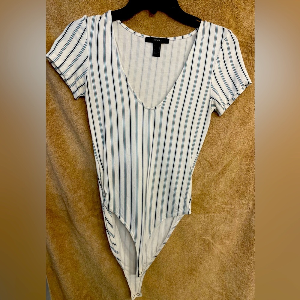 White and blue striped bodysuit. Size small